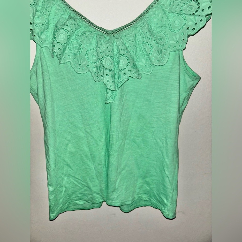 New Lilly Pulitzer Plaza Top Eyelet Ruffle Short Sleeve Large Patina Green - Picture 8 of 9